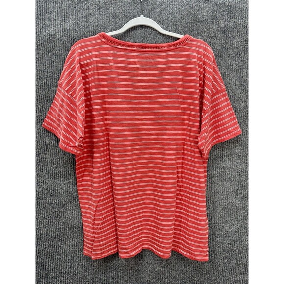 Talbots V-Neck Top Womens 2X Coral Red Stripe Modal Cotton Short Sleeve Casual - Picture 3 of 8